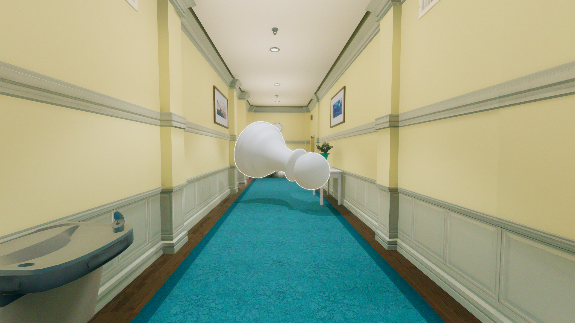 Superliminal game HD wallpaper featuring an oversized chess piece in a surreal corridor for desktop background.