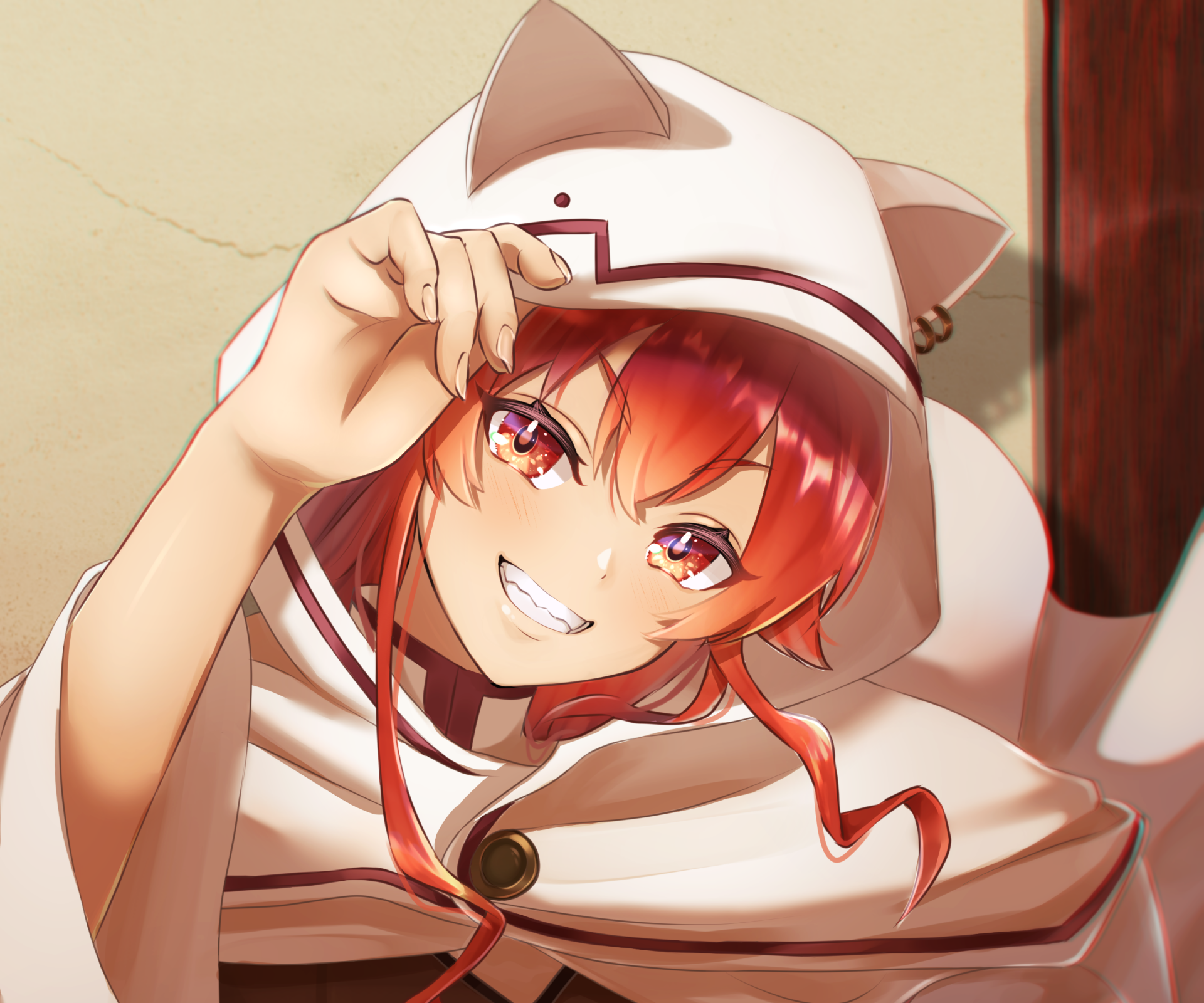 HD desktop wallpaper featuring Eris Boreas Greyrat from the anime Mushoku Tensei: Jobless Reincarnation, showcasing her vibrant red hair and confident smile.