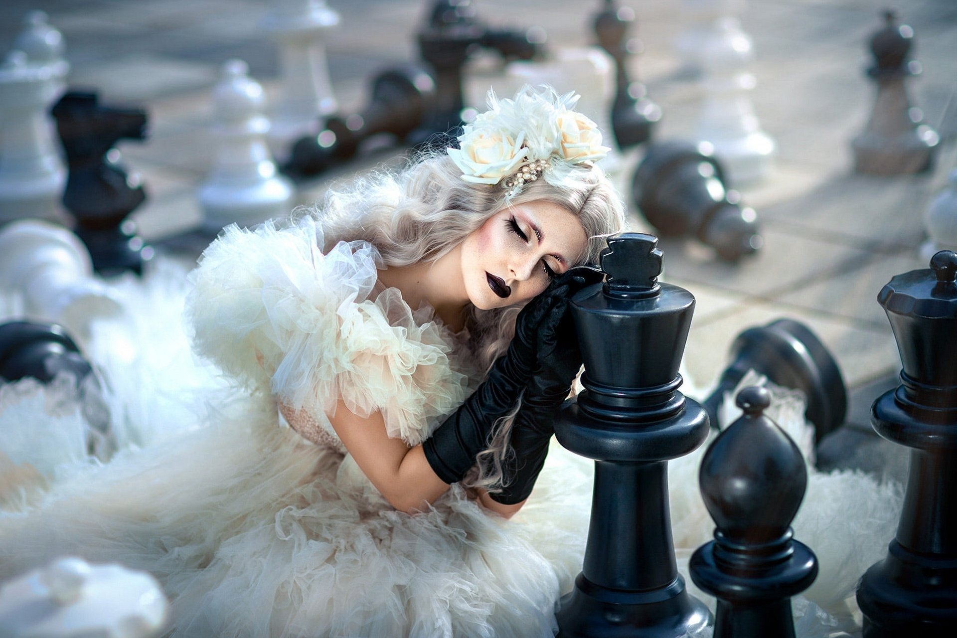 Download Mood Chess Blonde Woman Model HD Wallpaper by Melanie Dietze