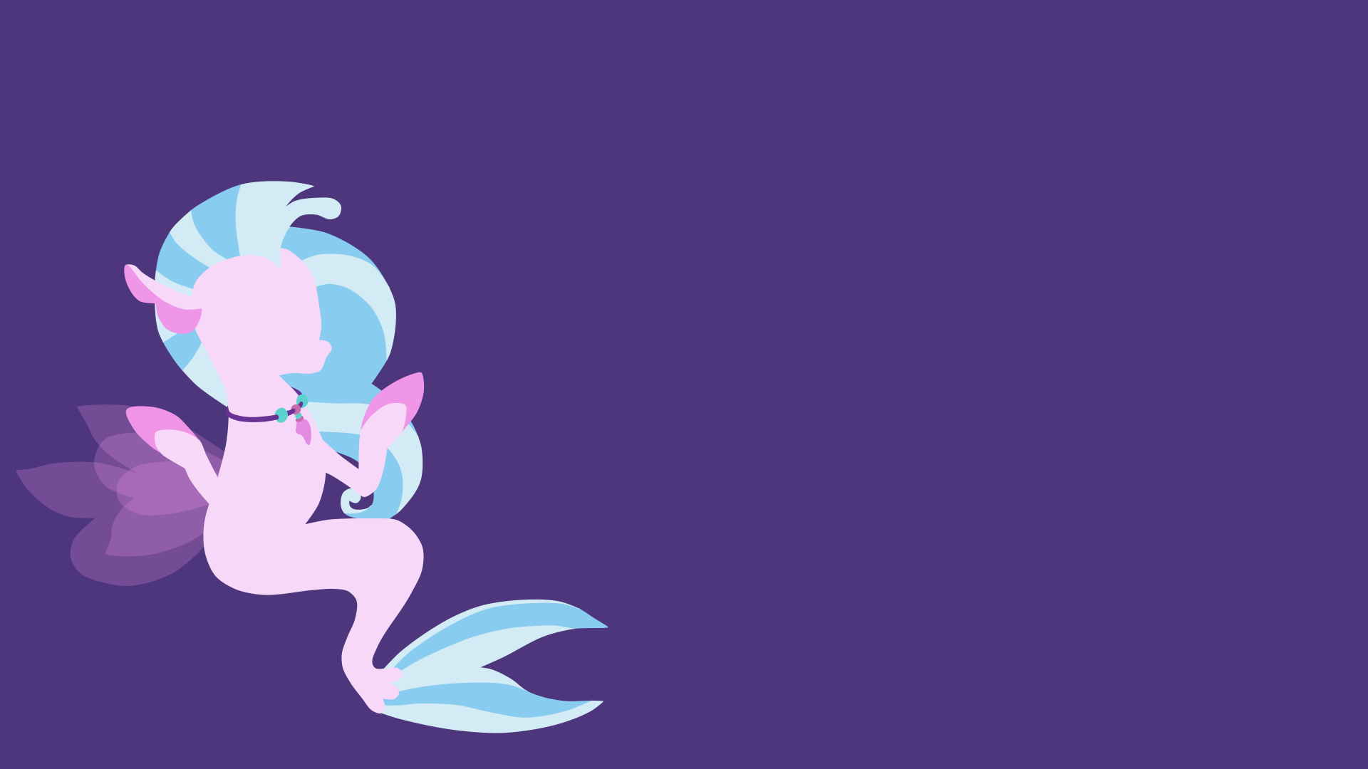 Minimalist 4K Ultra HD wallpaper of Silverstream from the TV show My Little Pony: Friendship Is Magic — pastel merpony silhouette at left on a deep purple background.