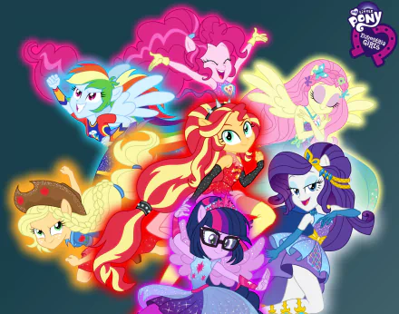 Applejack (My Little Pony) Rainbow Dash Pinkie Pie Fluttershy (My Little Pony) Rarity (My Little Pony) Sunset Shimmer Sci-Twi (My Little Pony) TV Show My Little Pony: Equestria Girls HD Desktop Wallpaper | Background Image