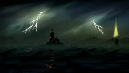 lightning lighthouse fantasy ocean HD Desktop Wallpaper | Background Image