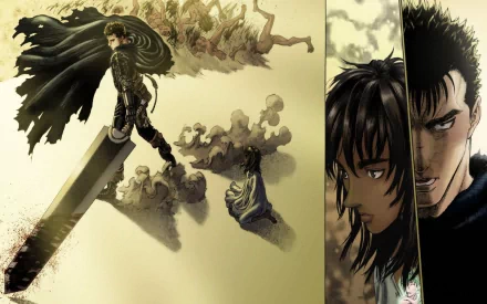 HD desktop wallpaper featuring Casca and Guts from the anime Berserk, showcasing dramatic scenes and rich colors that capture the intensity of their story.