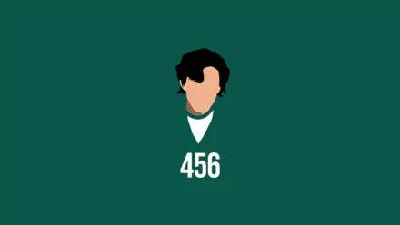 HD PC desktop wallpaper featuring a minimalist design of the TV show Squid Game character with number 456 on a dark green background.