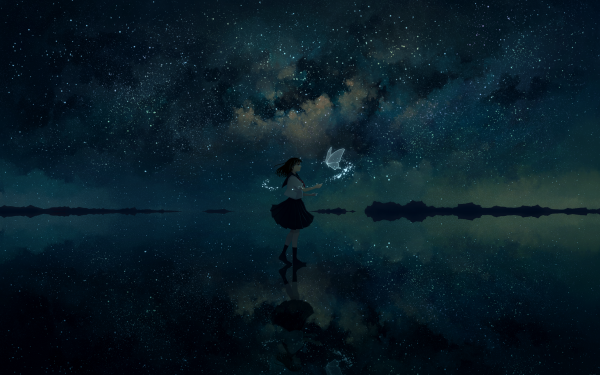Anime Girl Night School Uniform Reflection HD Wallpaper | Background Image