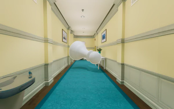 Superliminal game HD wallpaper featuring an oversized chess piece in a surreal corridor for desktop background.