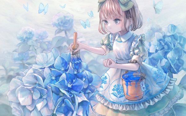 Anime Girl Hydrangea Painting HD Wallpaper | Background Image