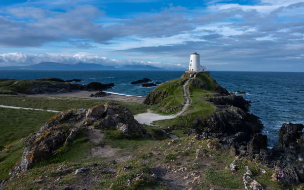 coastline Wales man made lighthouse HD Desktop Wallpaper | Background Image