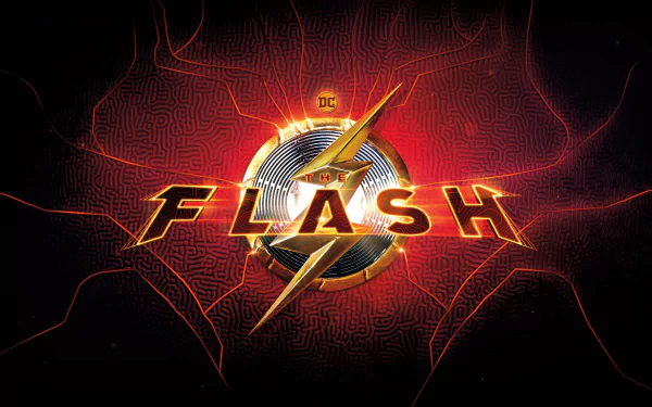 DC Comics logo for the movie The Flash (2023) featuring a dynamic design with a striking lightning bolt against a vibrant red background, presented as a 4K Ultra HD desktop wallpaper.