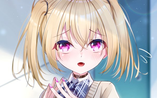 Anime Girl Blonde Pink Eyes HD Wallpaper | Background Image