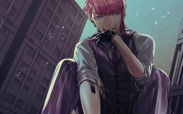 HD anime desktop wallpaper featuring Haruchiyo Sanzu from Tokyo Revengers, showcasing him with a confident pose against an urban nighttime backdrop.