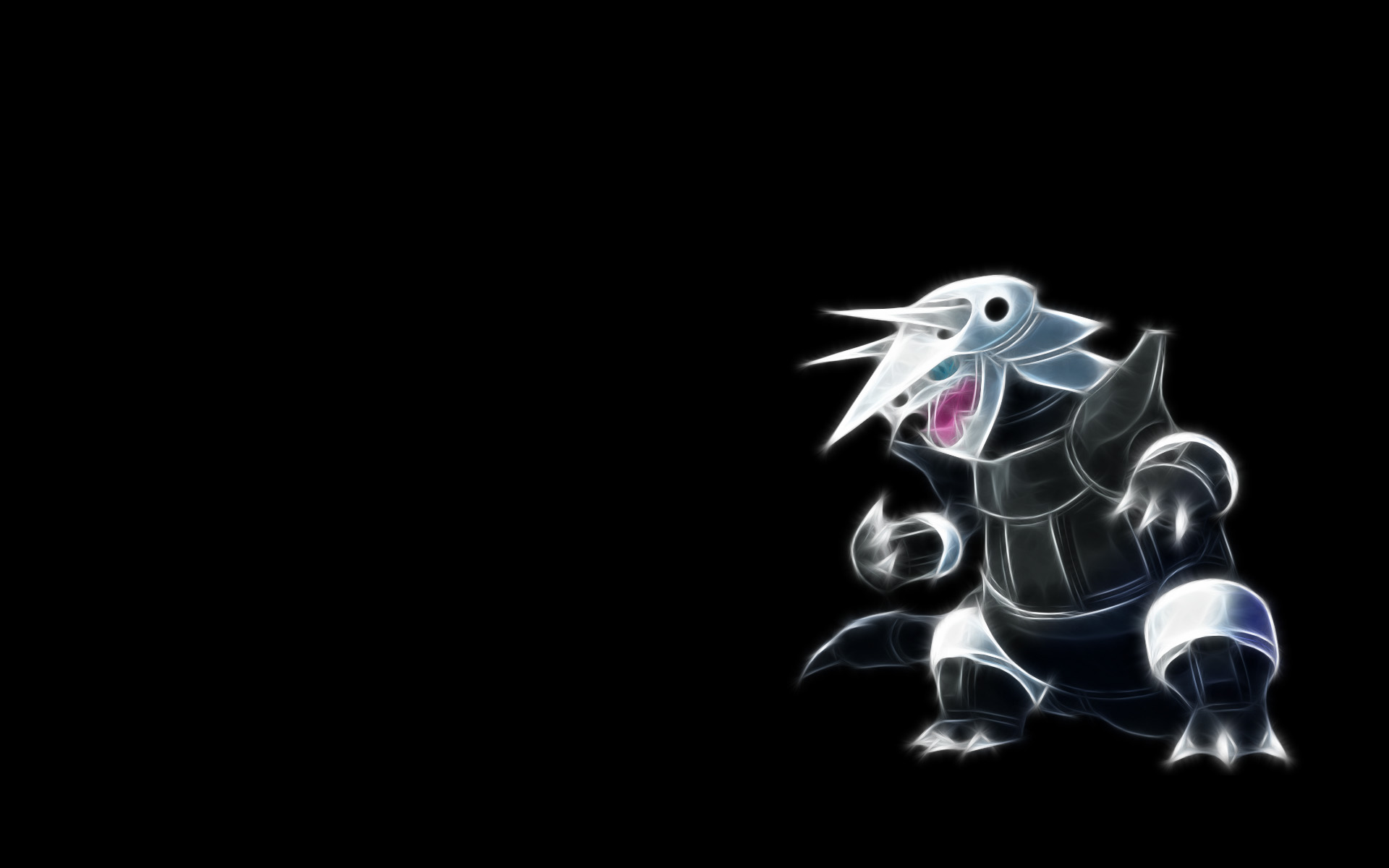 Aggron, the powerful steel Pokémon from Pokémon, depicted in anime style desktop wallpaper.