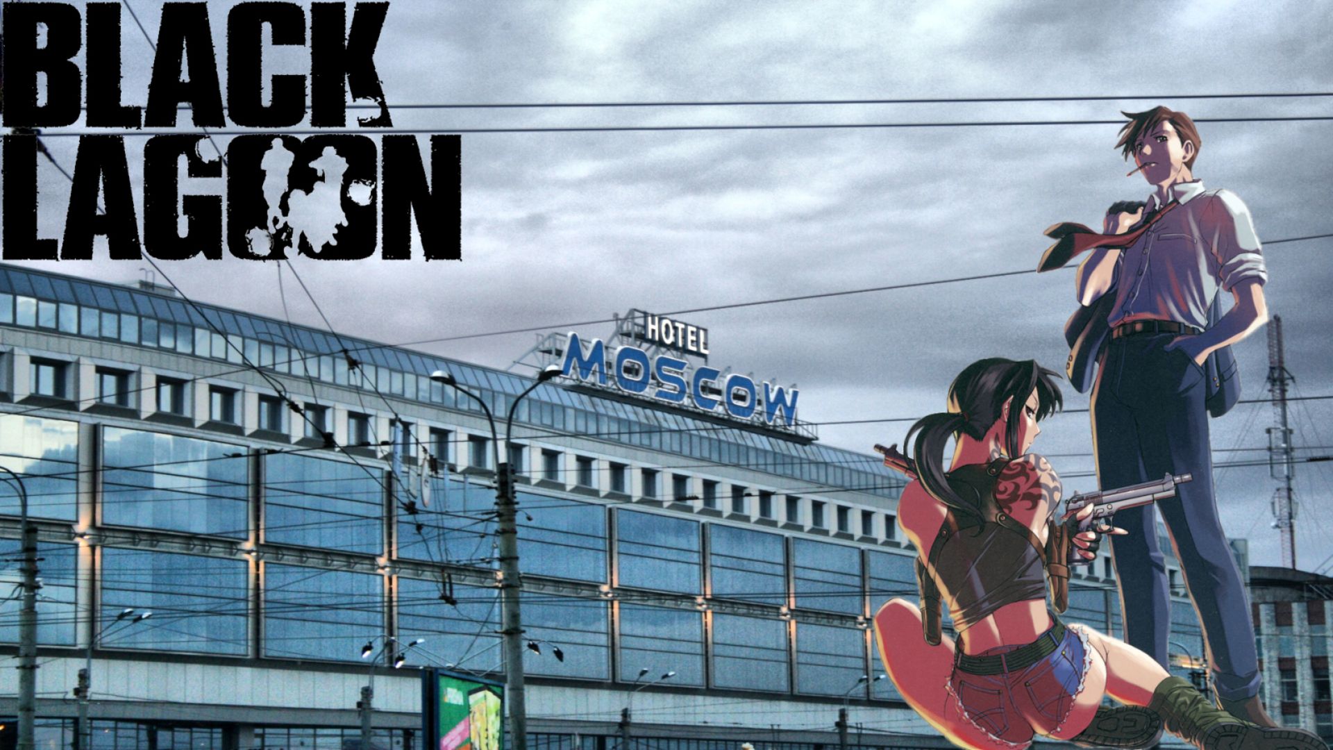 Anime desktop wallpaper featuring characters from the show Black Lagoon