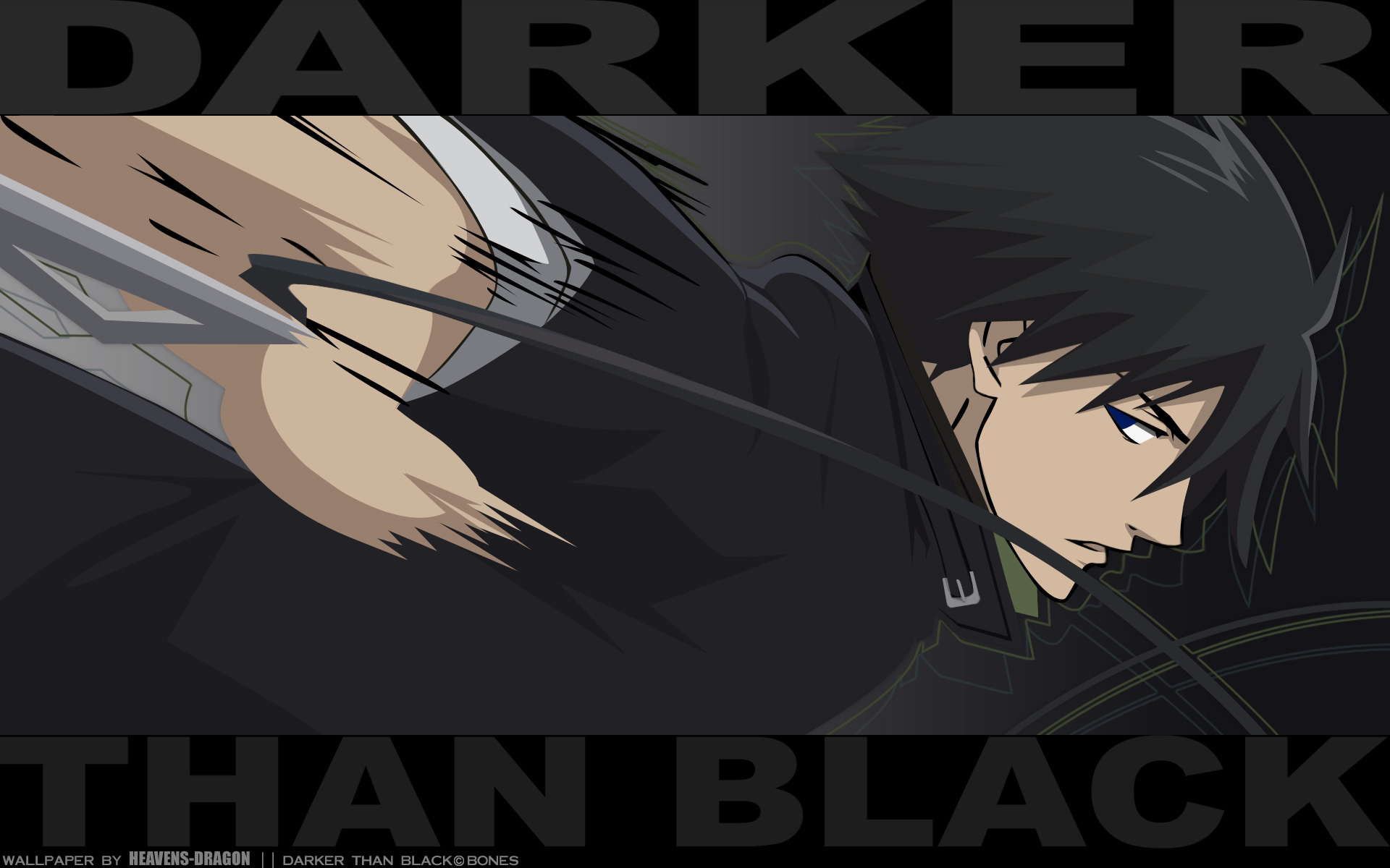 An artful portrayal of Hei from the anime Darker than Black exuding a mysterious aura in a dark backdrop.