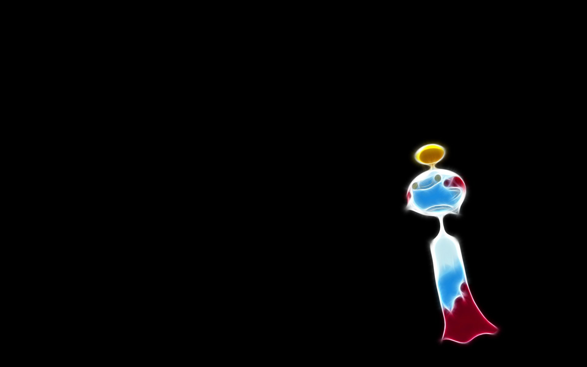 HD PC desktop wallpaper: Chimecho (Psychic Pokémon) from the Pokémon anime, glowing in blue and red against a black background.