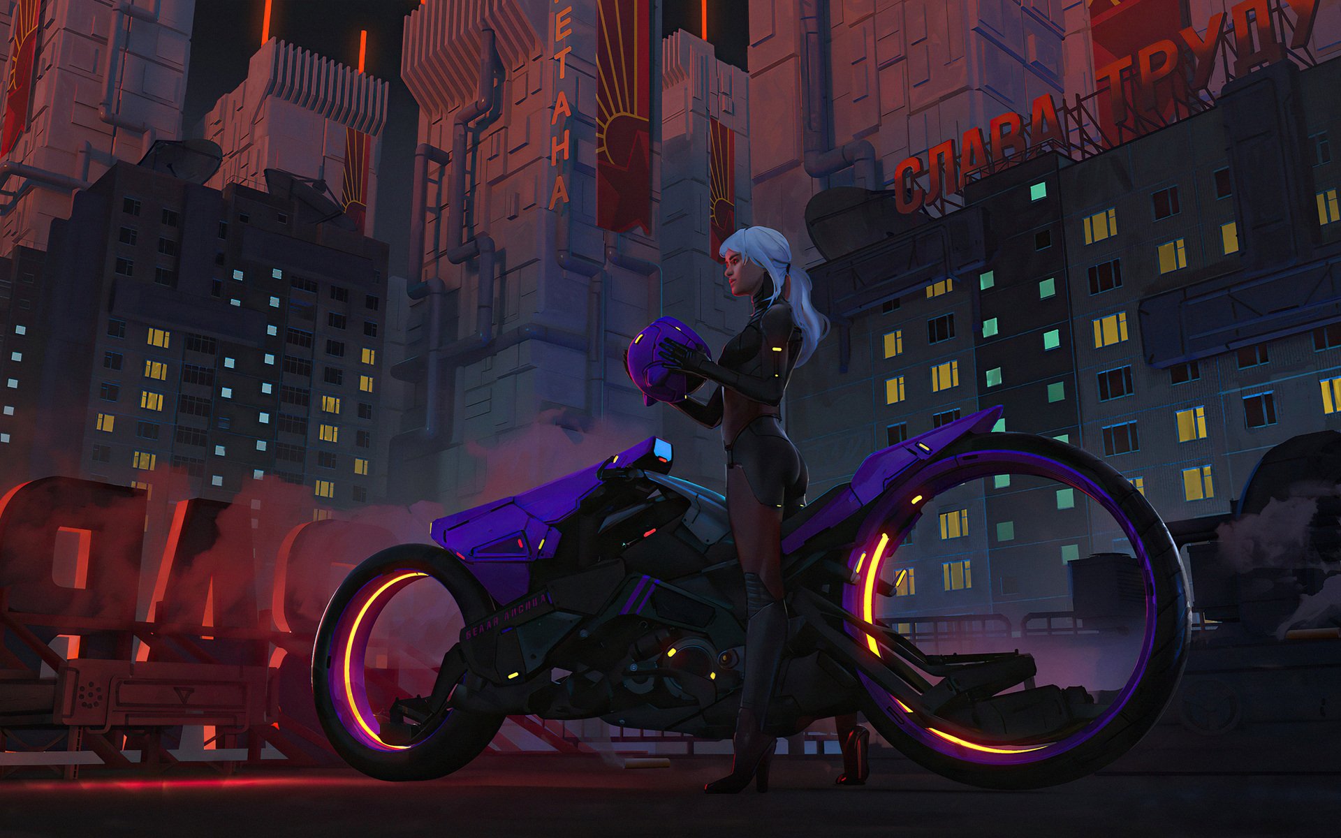 Download Futuristic Motorcycle Sci Fi Woman HD Wallpaper by Olga Orlova
