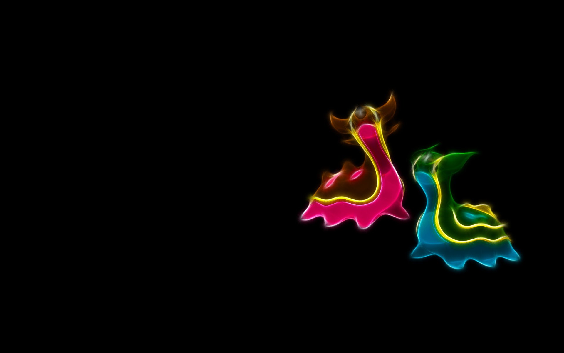 HD anime-style desktop wallpaper featuring glowing neon outlines of two Gastrodon, the water Pokémon, against a black background.