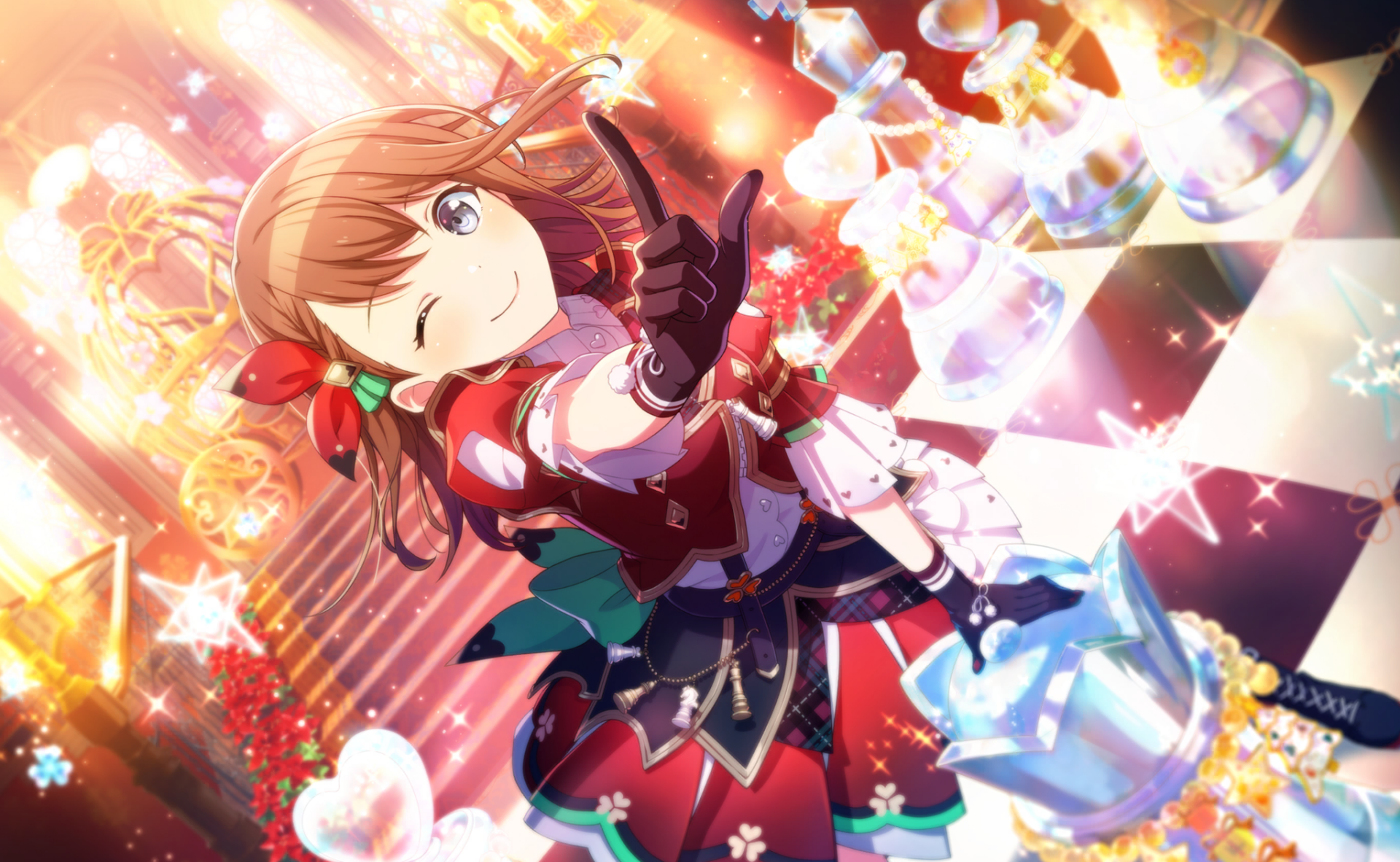 HD PC desktop wallpaper featuring Hanasato Minori from the video game Project Sekai: Colorful Stage! feat. Hatsune Miku, showcasing vibrant colors and a festive atmosphere.