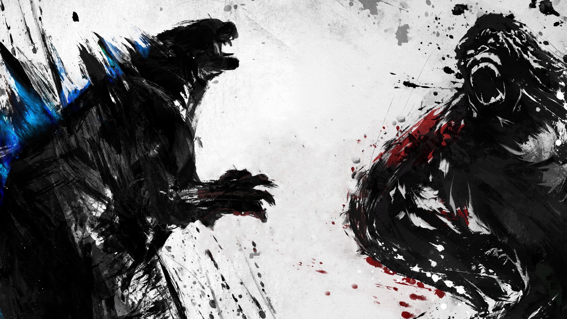 4K Ultra HD PC desktop wallpaper featuring dynamic black and white artistic silhouettes of King Kong and Godzilla from the movie Godzilla vs Kong.