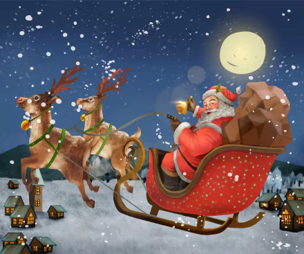 reindeer sleigh Santa holiday Christmas HD Desktop Wallpaper | Background Image