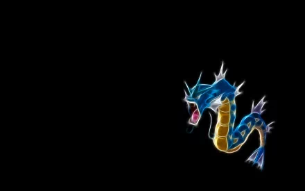 A vibrant HD desktop wallpaper featuring Gyarados, the powerful water Pokémon from the anime series Pokémon, showcased against a sleek black background.