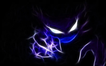A captivating HD wallpaper featuring Haunter, the ghost Pokémon, with glowing blue and purple hues against a dark background, embodying the mysterious charm of anime and Pokémon.
