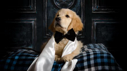 bow tie puppy baby animal Animal golden retriever HD Desktop Wallpaper | Background Image