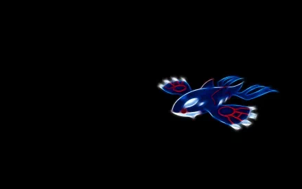 HD anime-style PC desktop wallpaper of Kyogre, the legendary Water-type Pokémon, shown glowing and swimming against a black background.