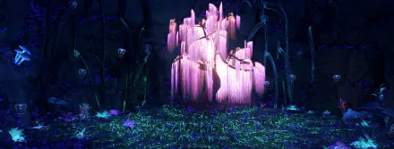 HD PC desktop wallpaper featuring the glowing, bioluminescent tree from the movie Avatar in a vibrant, mystical nighttime forest setting.