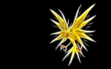 A stunning HD wallpaper featuring Zapdos, the legendary electric and flying Pokémon, depicted with vibrant yellow hues and dynamic energy against a dark background.