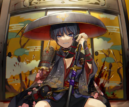 HD PC wallpaper featuring Scaramouche from the video game Genshin Impact, showcasing detailed art with a traditional hat and a vibrant background.