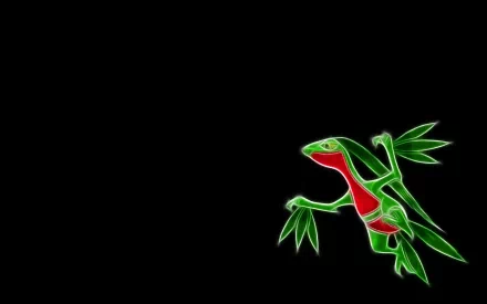 Neon-green Grovyle (Grass Pokémon) in anime style on a black field — HD PC desktop wallpaper/background.