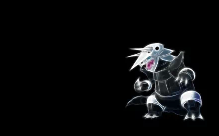 HD PC wallpaper featuring Aggron, the Steel-type Pokémon, depicted in a glowing anime style on a black background.