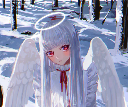 white hair Anime angel HD Desktop Wallpaper | Background Image
