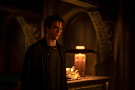 Robert Pattinson as Batman in a dark, atmospheric 4K Ultra HD movie scene from The Batman, featured as a PC desktop wallpaper and background.