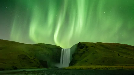 aurora borealis waterfall nature Skógafoss HD Desktop Wallpaper | Background Image