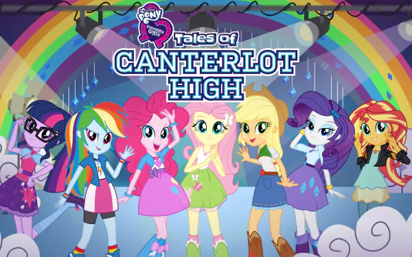 Sunset Shimmer Rarity (My Little Pony) Applejack (My Little Pony) Fluttershy (My Little Pony) Pinkie Pie Rainbow Dash Sci-Twi (My Little Pony) TV Show My Little Pony: Equestria Girls - Tales of Canterlot High HD Desktop Wallpaper | Background Image