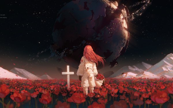 Anime Girl Red Flower HD Wallpaper | Background Image
