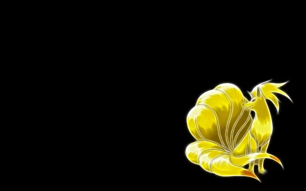 HD anime desktop wallpaper featuring Ninetales, the glowing fire Pokémon, with its distinctive radiant tails against a black background.