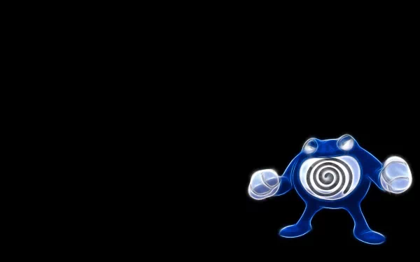 HD PC desktop wallpaper of anime Water Pokémon Poliwrath (Pokémon) with a glowing spiral belly standing against a black background.