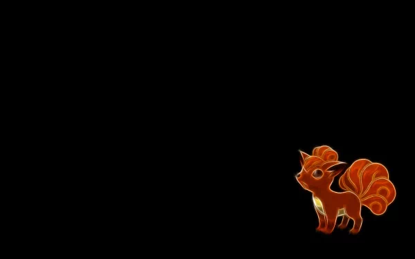 HD PC desktop wallpaper featuring Vulpix, the fire Pokémon from the anime series Pokémon, set against a black background.