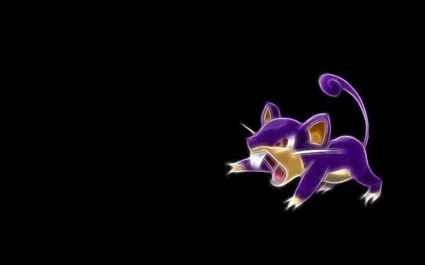 HD PC desktop wallpaper featuring the Normal-type Pokémon Rattata in vibrant anime style against a black background.