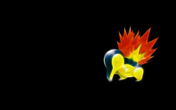 A vibrant HD wallpaper featuring Cyndaquil, the fire-type starter Pokémon, radiating energy with its fiery back, set against a sleek black background.