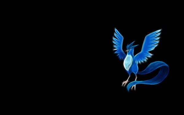 HD PC desktop wallpaper featuring Articuno, the legendary flying Pokémon, depicted in vibrant anime style against a black background.