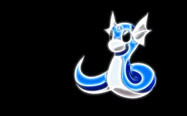 HD PC desktop wallpaper featuring a glowing, stylized anime depiction of Dratini from Pokémon against a black background.