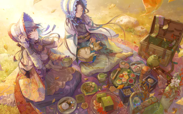 picnic cat Anime girl anime girl anime cat HD Desktop Wallpaper | Background Image