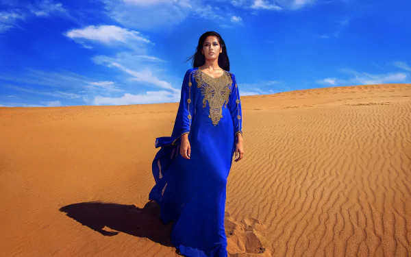 blue dress sand woman model HD Desktop Wallpaper | Background Image