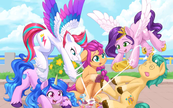 Pipp Petals Zipp Storm Izzy Moonbow Hitch Trailblazer Sunny Starscout movie My Little Pony: A New Generation HD Desktop Wallpaper | Background Image