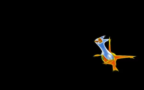 A vibrant HD wallpaper featuring Latias, a shiny legendary Pokémon from the anime series. The character gracefully poses against a sleek black background, showcasing its unique colors.