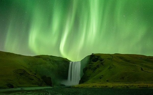 Nature Skógafoss Waterfalls Waterfall Aurora Borealis HD Wallpaper | Background Image
